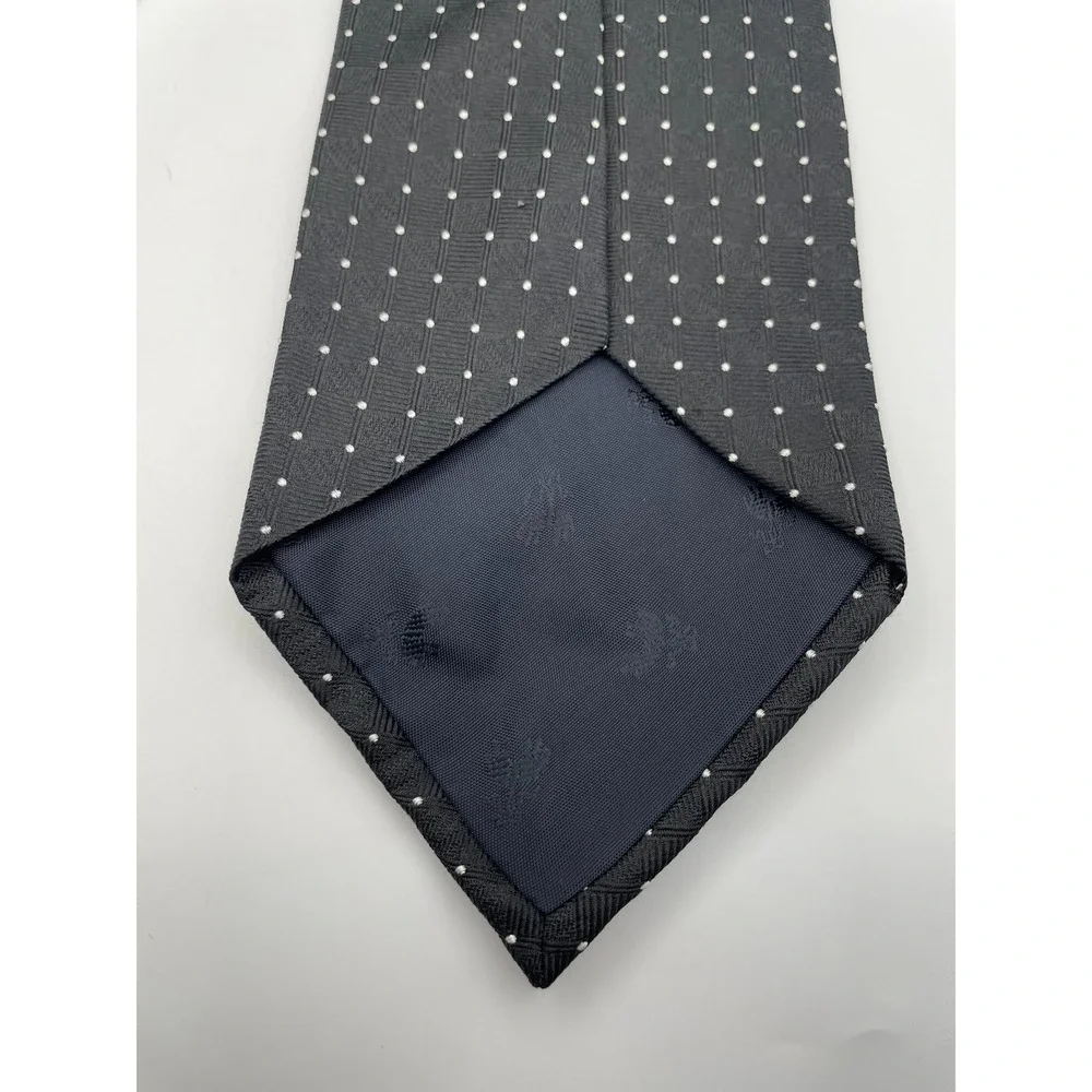 Brooks Brothers Makers Black Silver Geometric Pin Dot Silk Tie Made in USA Mens